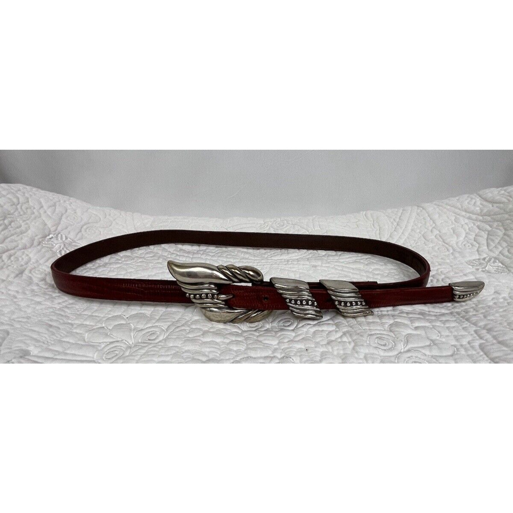 Navasota Women's 42 Inch Red Leather Silver Buckle Belt